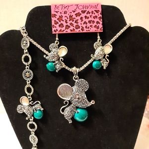 Betsey Johnson Mouse Necklace, Earring,Bracelet Set